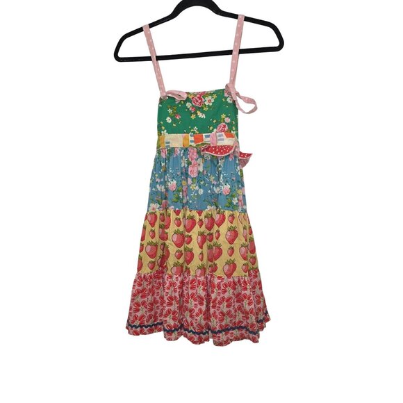 Matilda Jane Girls Multicolor Floral & Strawberry Patchwork Sundress Polka Dot S - Picture 1 of 8